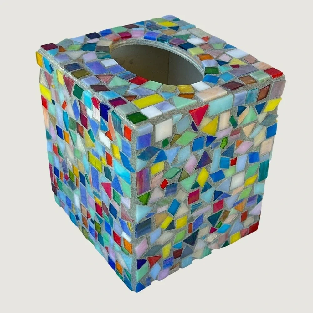 Handmade Mosaic Tile Tissue Box Cover Unisex OS Multi Bohemian Luxury Home Decor